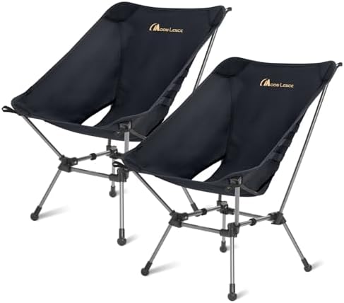 MOON LENCE Portable Camping Chair Plus, Larger & Roomier, Compact and Lightweight Still, Folding Chair for Backpacking & Hiking, 330Lbs Capacity (Black-2pack)
