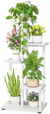 LASZOLA Wood Plant Stand Flower Holder Tall for Indoor Corner, 5 Tier White