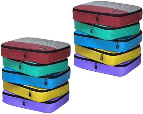 Dot&Dot Large Packing Cubes for Travel 10pc Set - Suitcase Luggage Organizer Bags - Essential Gear for Family - Lightweight Fabric Containers (Non-Compression)