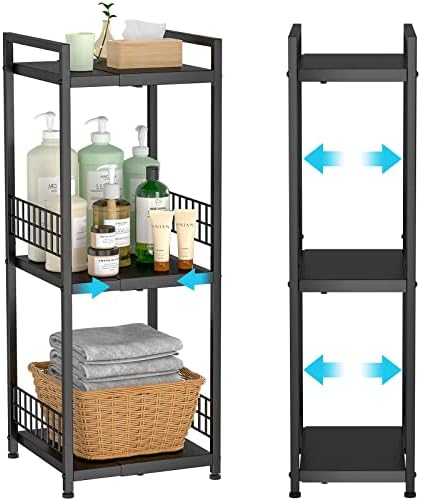 DAOUTIME 3-Tier Metal Shelving Unit, Expandable, Free-Standing, Narrow, Open Floor Shelves, Ideal for Bathroom, Kitchen, Laundry, Storage, Organization