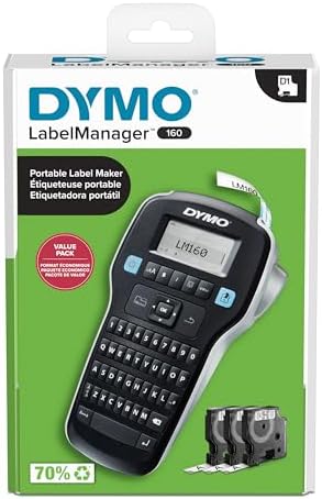 DYMO LabelManager 160 Label Maker Bundle with 3 D1 Label Cassettes, Portable Handheld, QWERTY Keyboard, One-Touch Smart Keys, Large Display, Home & Office Organization