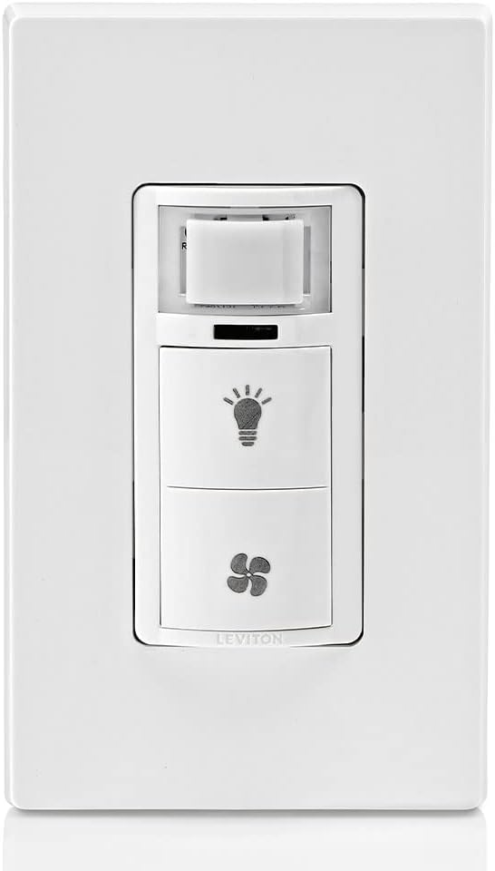 Leviton Dual Combination Humidity Sensor with Separate Light Switch, Automate Bathroom Exhaust Fan, Air Circulation, Moisture Control, Single Pole/Single Pole, ¼ HP, DHD05-1LW, White