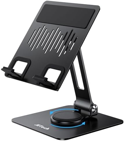 JETech Tablet Stand, Adjustable Swivel Desktop Holder with 360 Degree Rotating Base, Foldable Cradle for iPad/iPad Air/Pro/Mini, Galaxy Tab A11/A9/S11/S10 FE, Tab/Phones(4-13"), Black
