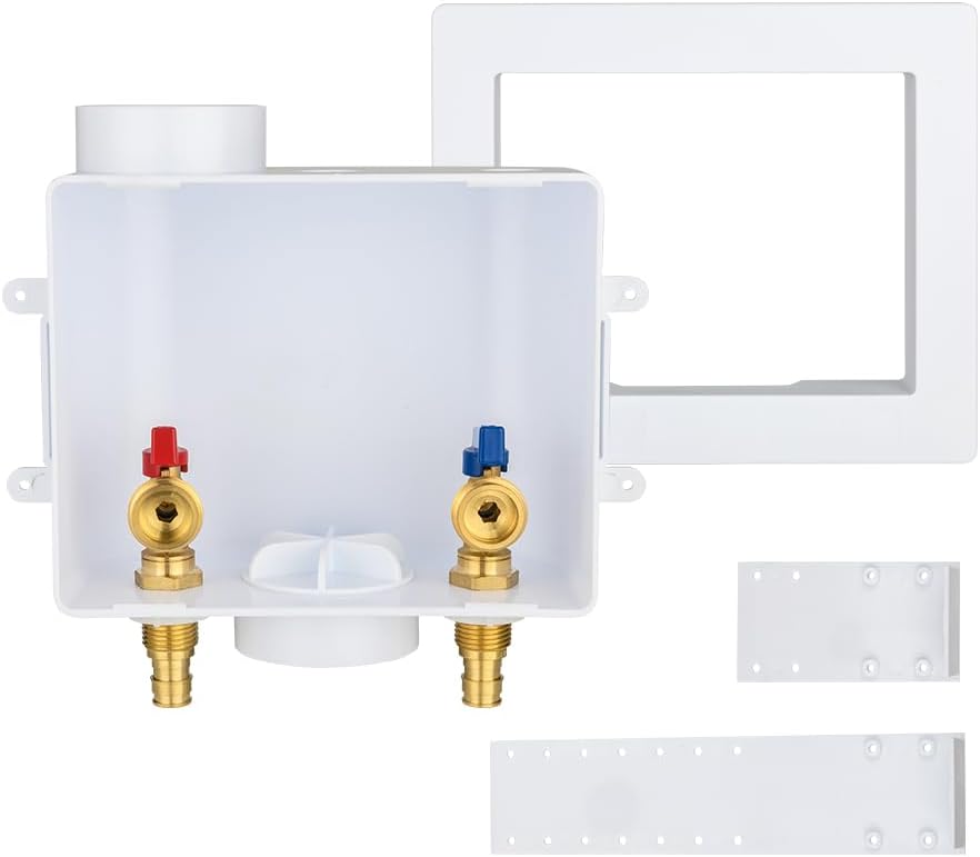 EFIELD Universal Washing Machine (Laundry) Outlet Box with Center Drain, 1/2-inch Sweat MIP Connection With Stainless Steel Water Hammer Arrestor,(WM051)