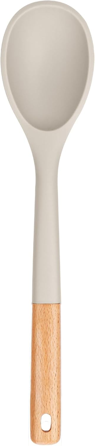 Badiano Large Silicone Cooking Spoons, Nonstick Solid Wooden Handle,13.2in