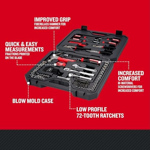 CRAFTSMAN 102-Piece Tool Kit for Home and Car, Durable Hand Tools Set with SAE and Metric Socket Set, Screwdrivers, Wrench, Hammer, Pliers, Knife, Hex Keys, Specialty Bits, Tape Measure (CMMT99449)
