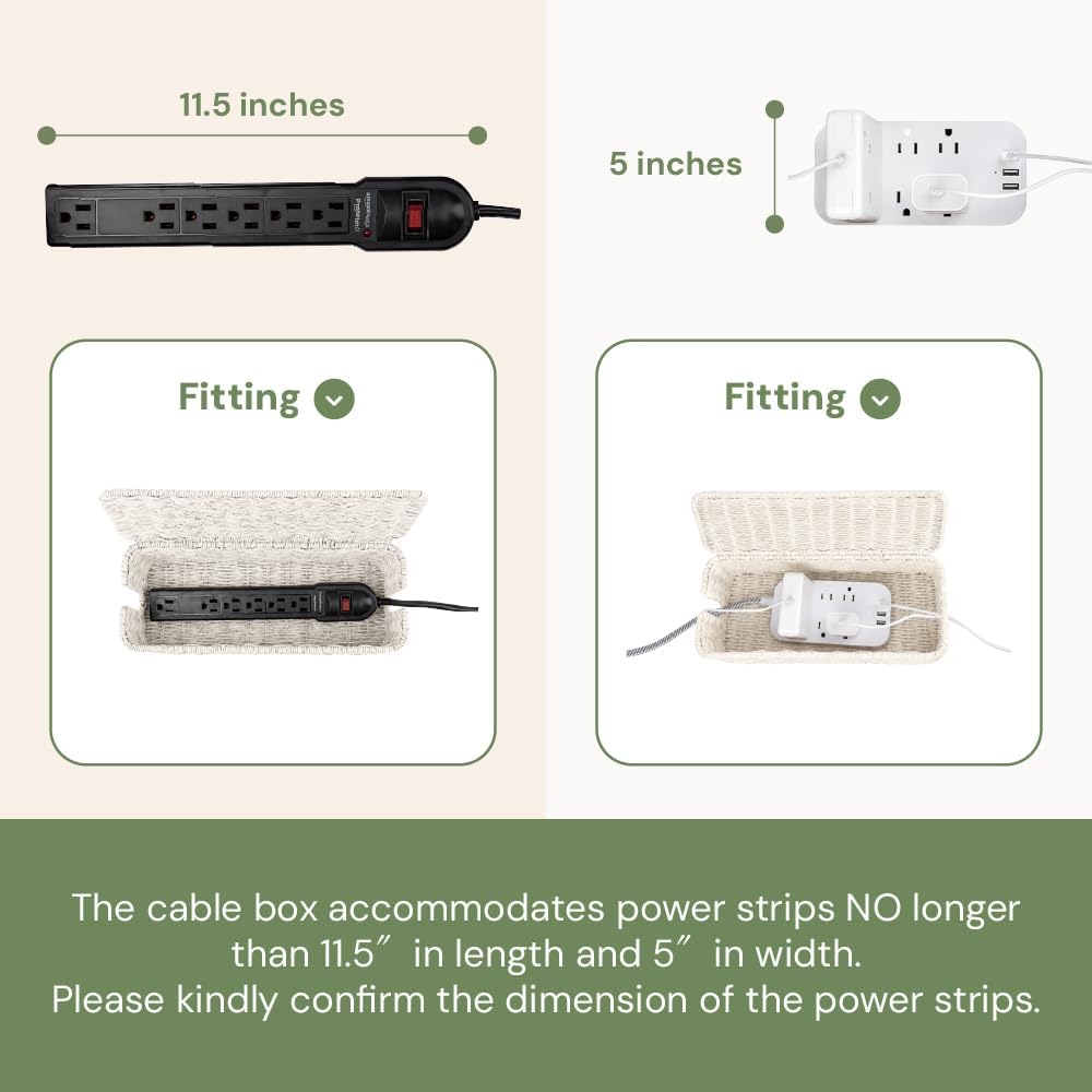 Cable Management Box, Handmade Rattan Cord Organizer for Power Strip | Open Slots Cord Hider for Power Strip, Router & USB Hub, Registered U.S. Design Patent