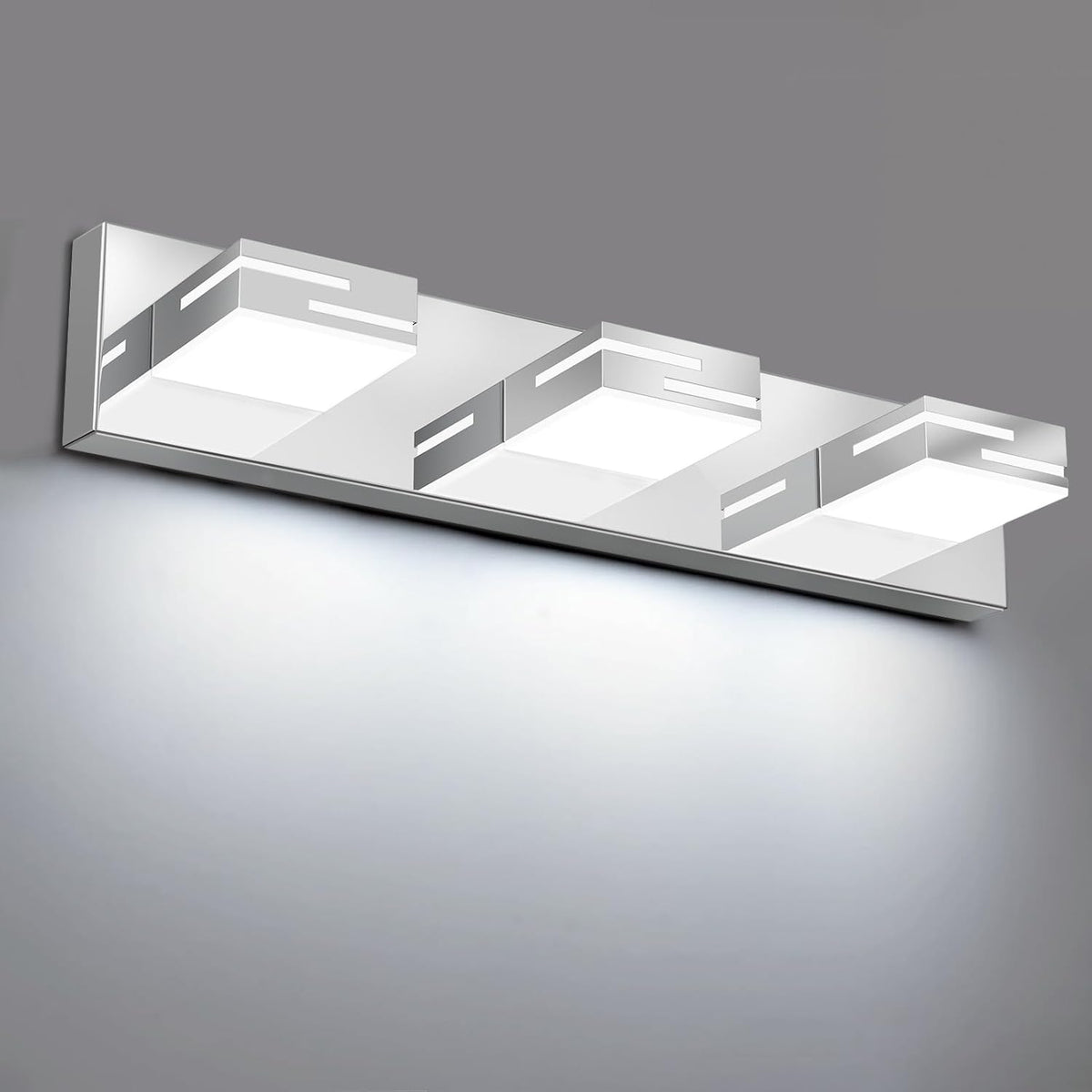 LED Modern Bathroom Vanity Light Fixtures, Dimmable Chrome Vanity Lights for Bathroom Lighting Fixtures Over Mirror, with 360° Rotatable Heads 3-Light 22-inch (Cool White 6000K)