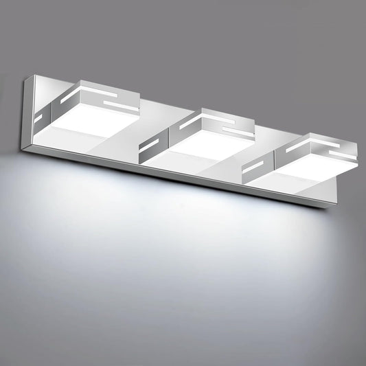 LED Modern Bathroom Vanity Light Fixtures, Dimmable Chrome Vanity Lights for Bathroom Lighting Fixtures Over Mirror, with 360° Rotatable Heads 3-Light 22-inch (Cool White 6000K)