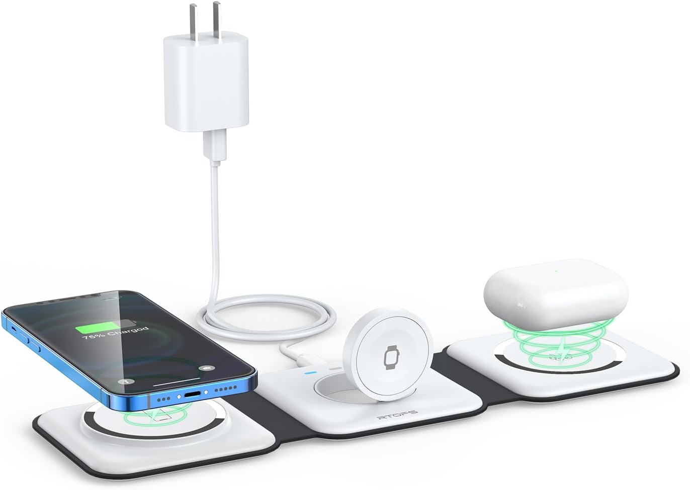 Wireless Charger 3 in 1,RTOPS Magnetic Traval Wireless Charging Station Multiple Devices,GaN 3 in 1 Charging Station,Compatible iphone17/16/15/14/13/Pro/Max,iWatch,AirPods4/3/2/Pro(Adapter Includes)
