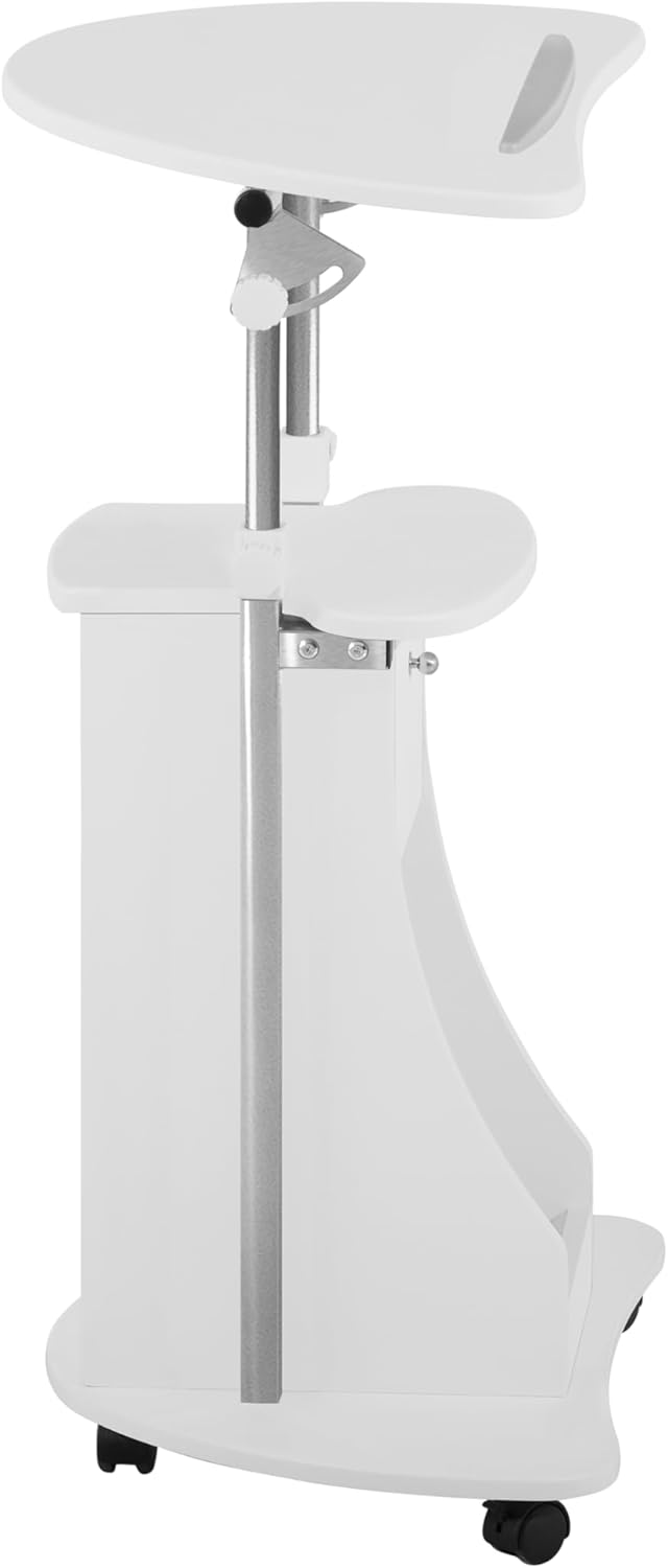 Adjustable Height Rolling Laptop Cart with Storage, Sit to Stand Desk with Wheels, Podium Stand or Medical Cart, White