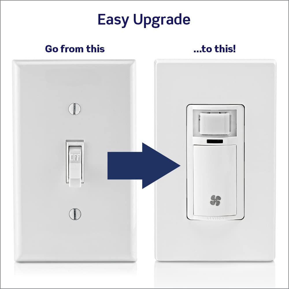 Leviton Humidity Sensor Switch for Bathroom Exhaust Fan, Automate Ventilation, Air Circulation, Moisture Control, ¼ HP, Single Pole, DHS05-1LT, Light Almond