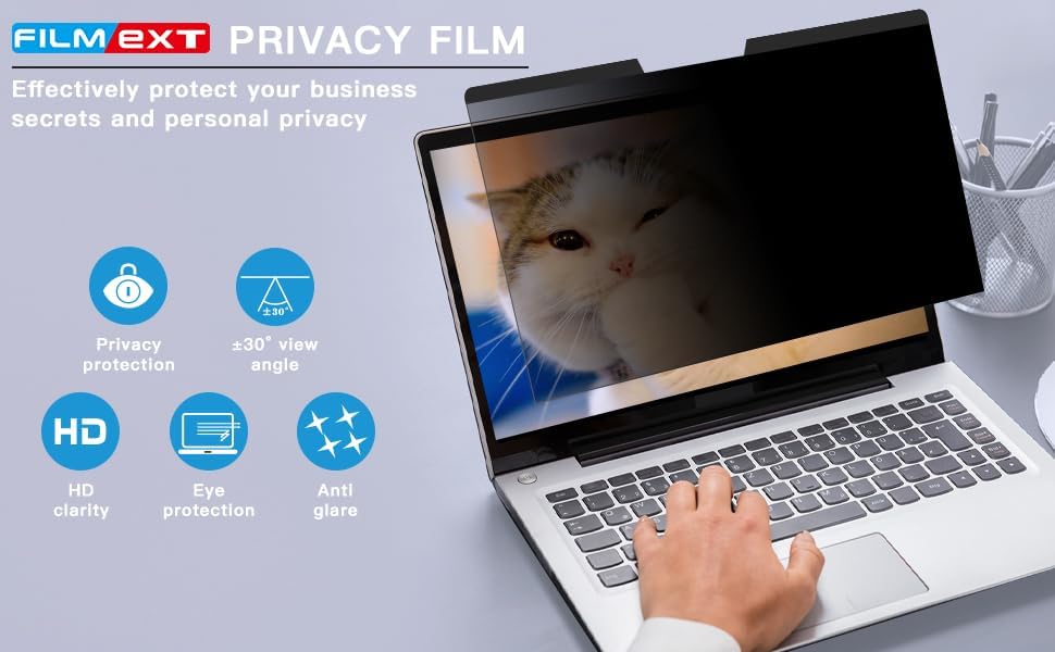 FILMEXT Laptop Privacy Screen 15.6 inch Compatible with HP Elitebook Dell Xps Lenovo Thinkpad, Removable 16:9 Laptop Privacy Filter, Anti-Glare, Blue Light Blocking