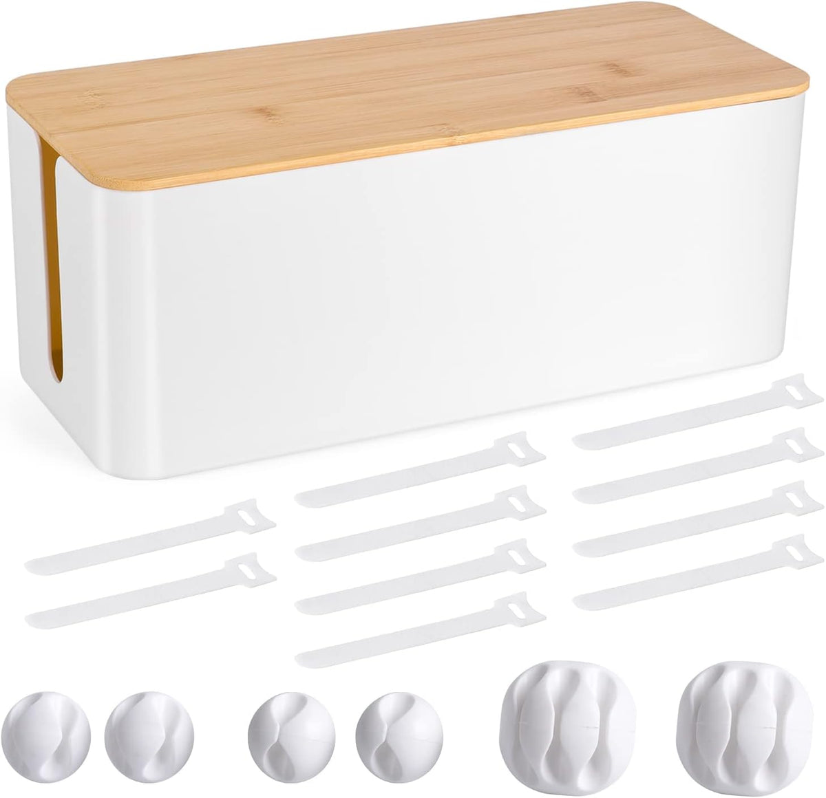 Tuwechen Cable Management Box, Wooden Style Large Cord Organizer Box
