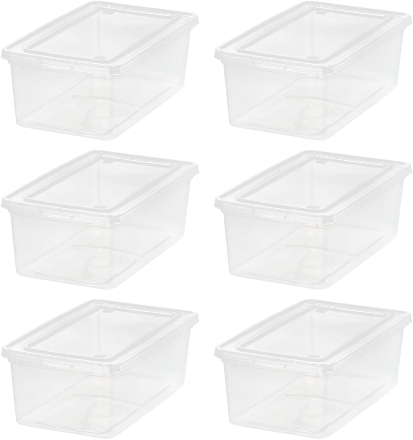 IRIS USA 6-Pack Storage Bins with Lids, 6 Quart - Crystal Clear, Shoe Boxes Stackable Containers Organize Shoes Closet Shelves, Teacher Tools Classroom Organization, Game - BPA-Free Plastic