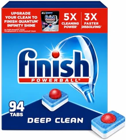Finish Powerball Dishwasher Pods, Dishwasher Tablets Plastic Free, Fresh Scent, 94 Count
