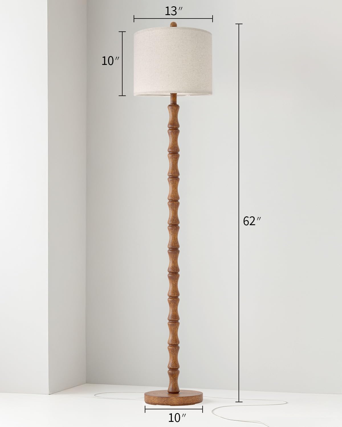 BOBOMOMO 62" Rustic Floor Lamp for Living Room, Retro Farmhouse Floor Lamp Rotary Switch, Resin Standing Lamp for Living Room, Corner, Dining Room, Bedroom, Home Decor