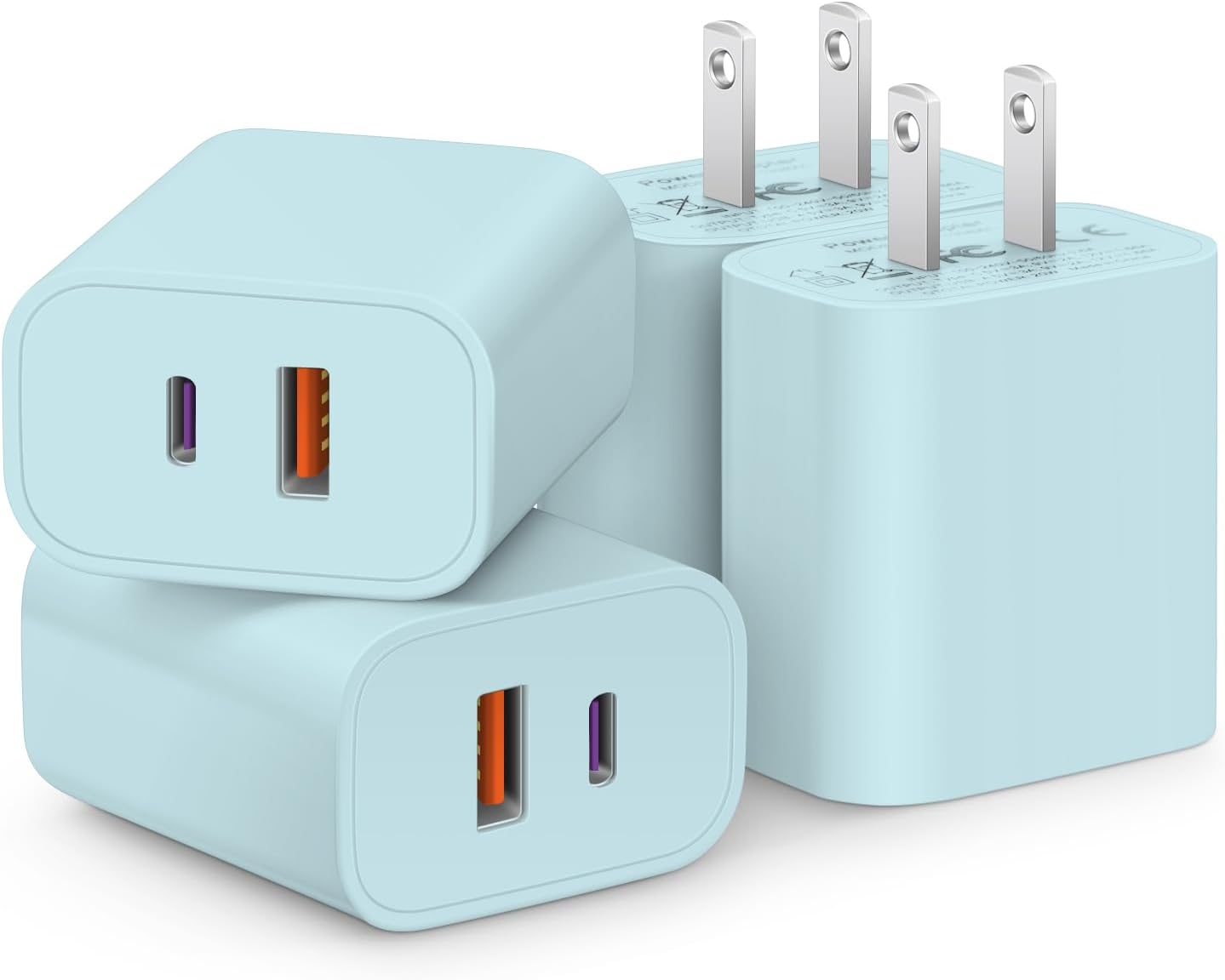 [4 Pack] USB C Charger Block Fast Charging Multiport Adpater [PD 20W USB-C & QC 3.0 USB-A Port] for iPhone 17/16/15/14/13/12/11/X/8, iPad, Galaxy, Google & More