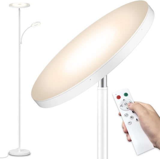 marctronic White Floor Lamp, 42W 4000LM Super Bright LED Room Lamp with Adjustable Reading Light,Dimmable Modern Standing Lamp with Remote & Touch Control for Room Bedroom Office Floor Light