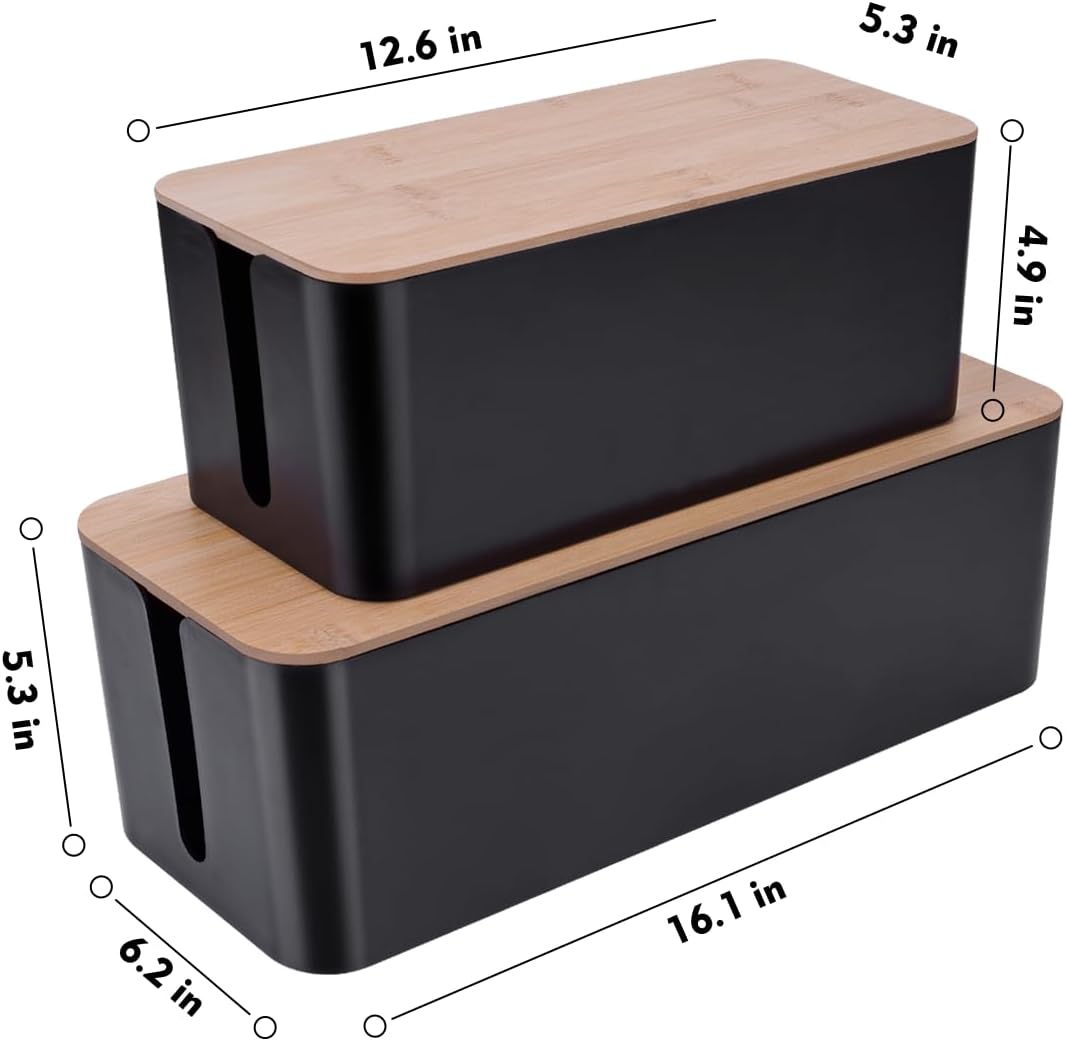 2Pack Cable Management Box,Wooden Style Cord Organizer Cord Hide Box