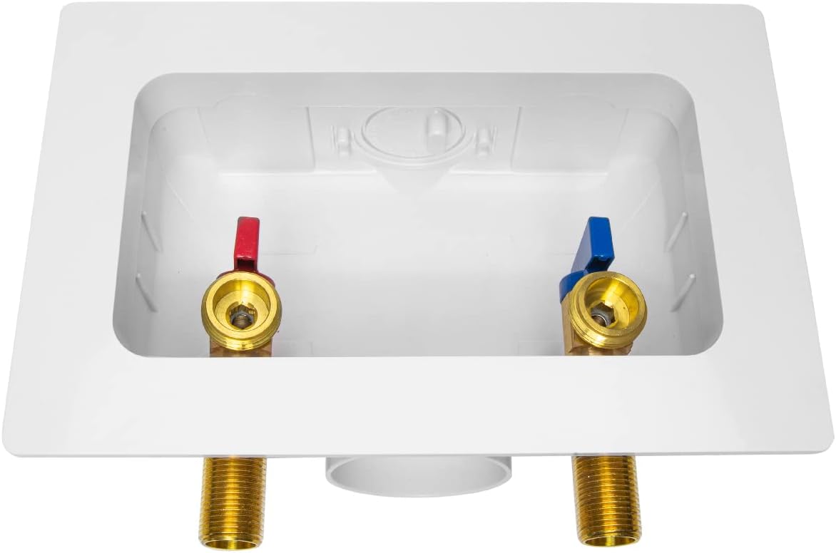 EFIELD Premium Washing Machine (Laundry) Outlet Box with Center Drain, 1/2 inch Sweat MIP x 3/4 inch MHT Connection, White (Standard),(WM029)