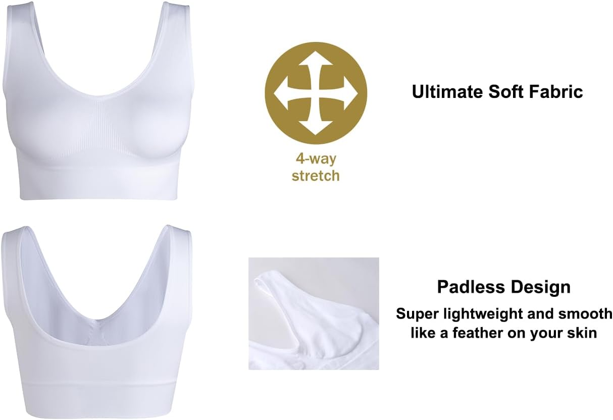 Women's Wireless Sleep Bras Unpadded Seamless Comfort Bras Throw-on Wirefree Bralettes 3 Pack