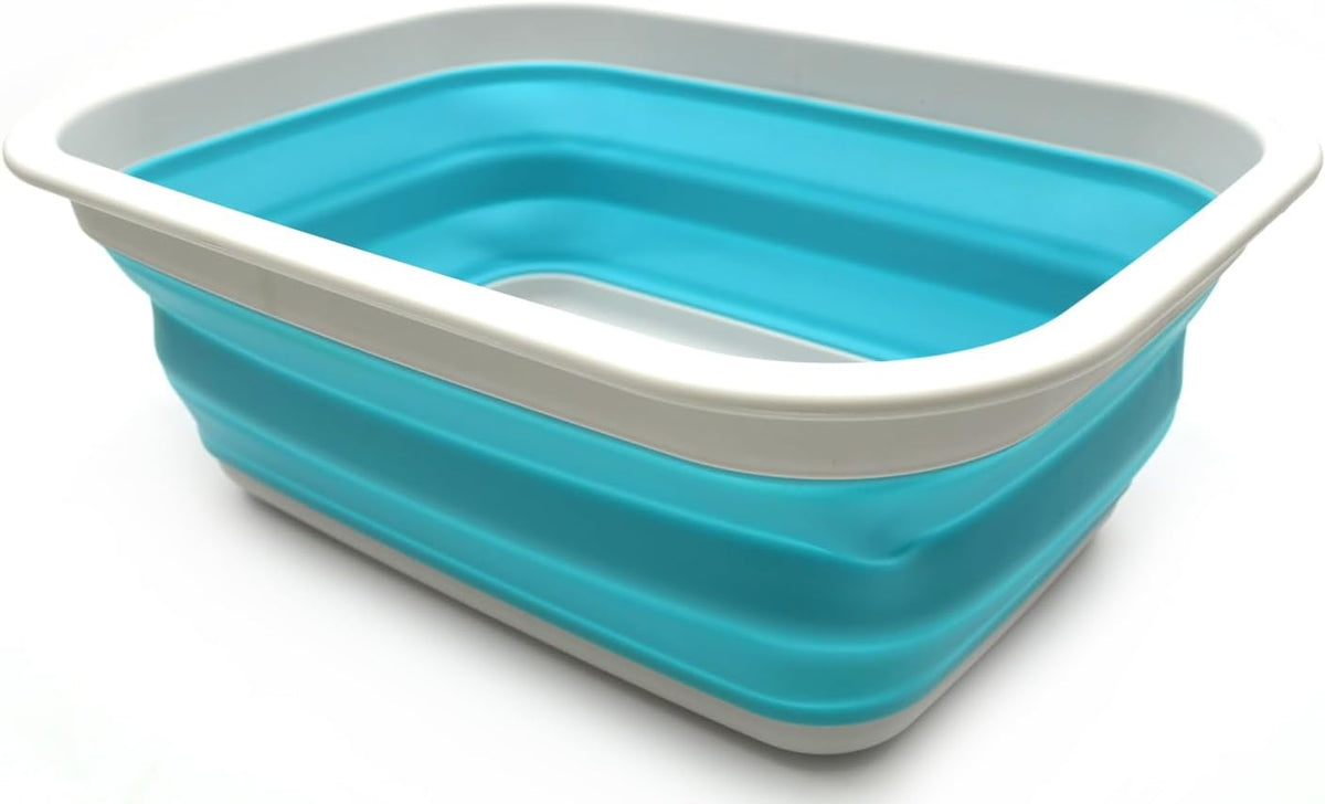 SAMMART 9.2L (2.37Gallon) Collapsible Tub - Portable Outdoor Picnic Basket/Crater - Foldable Shopping Bag - Space Saving Storage Container (M, Grey/Bright Blue)