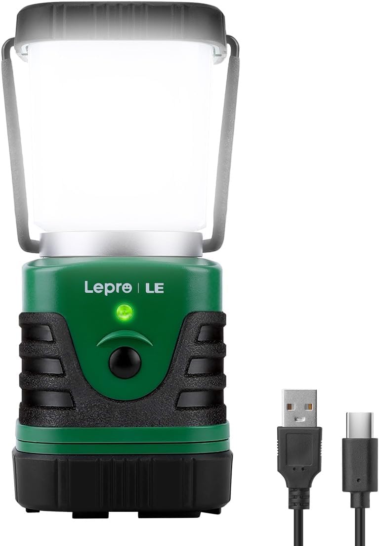 Lepro 1000LM LED Camping Lantern Rechargeable, 4400mAh Power Bank, Green Tent Light with 4 Light Modes, Waterproof Lantern Flashlight for Hurricane Emergency, Camping Essentials, USB Cable Included