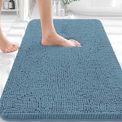 OLANLY Bathroom Rugs 36x24, Extra Soft Absorbent Chenille Bath Rugs, Rubber Backing Quick Dry, Machine Washable Bath Mats for Bathroom Floor, Tub and Shower, Home Decor Accessories, Airy Blue