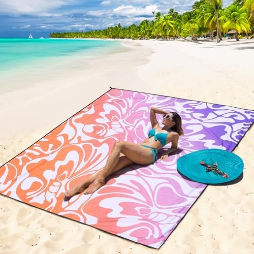 WIWIGO Beach Blanket Waterproof Sandproof Beach Mat 79" X 83"/10'x9'for 2-8 Adults Quick Drying Outdoor Picnic Mat Beach Accessories for Travel, Camping, Hiking