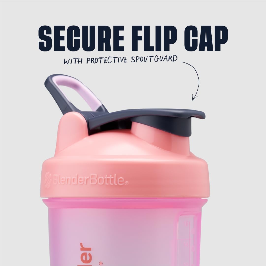 BlenderBottle Shaker Bottle with Pill Organizer and Storage for Protein Powder, Classic V2 ProStak System, 22-Ounce, Pink