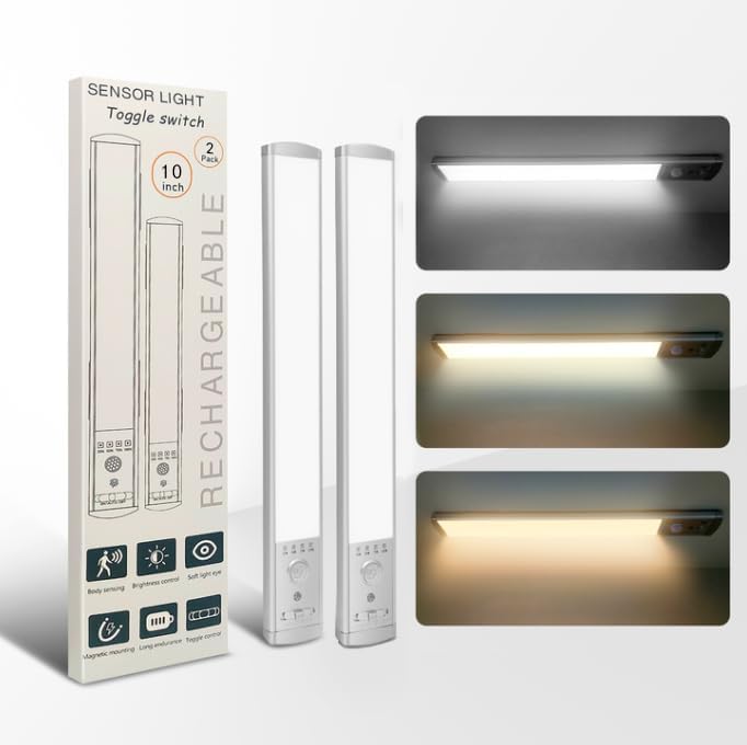 10 Inch Under Cabinet Lighting, 3 Color Motion Sensor Light 2 Pack