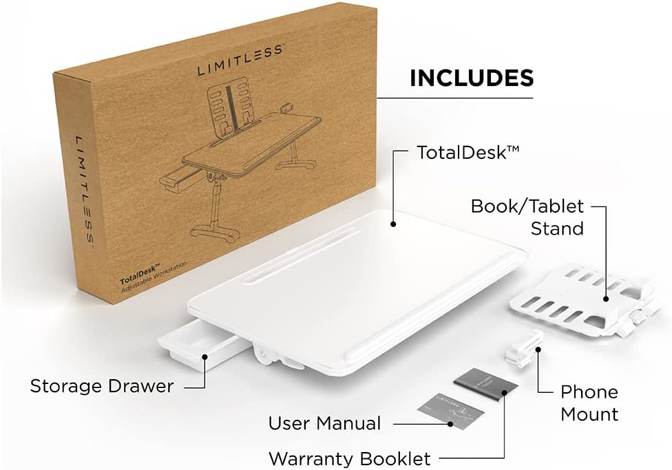 Limitless TotalDesk Portable Workstation and Lap Desk with Adjustable Height & Tilt (White)