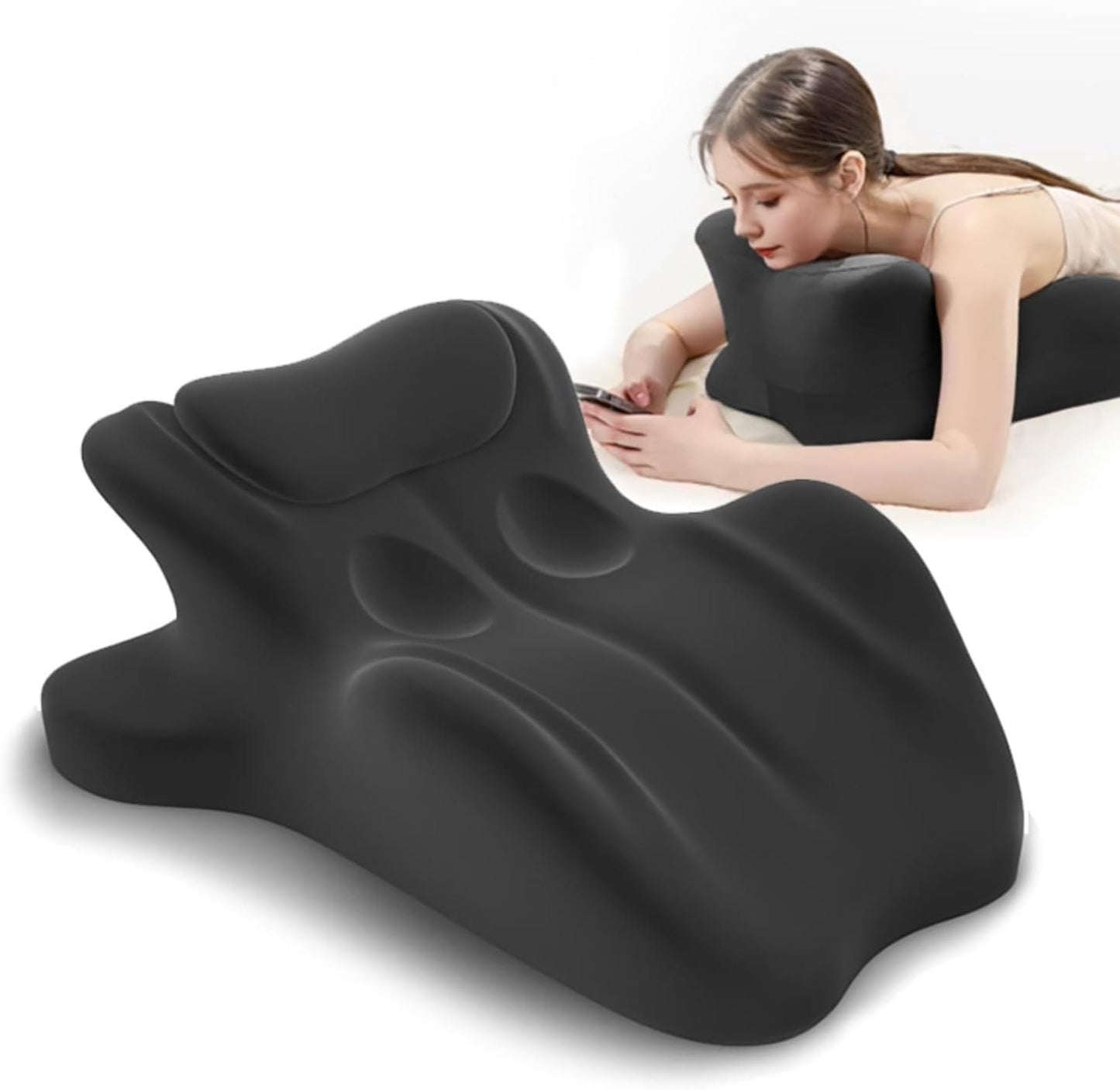 Ergonomic Memory Foam Wedge Pillow, 27° Angled Support for Neck and Waist, Multi-Position Support Pillow - Black (Plus Size 25.5 * 21.5 * 11.8 inch)