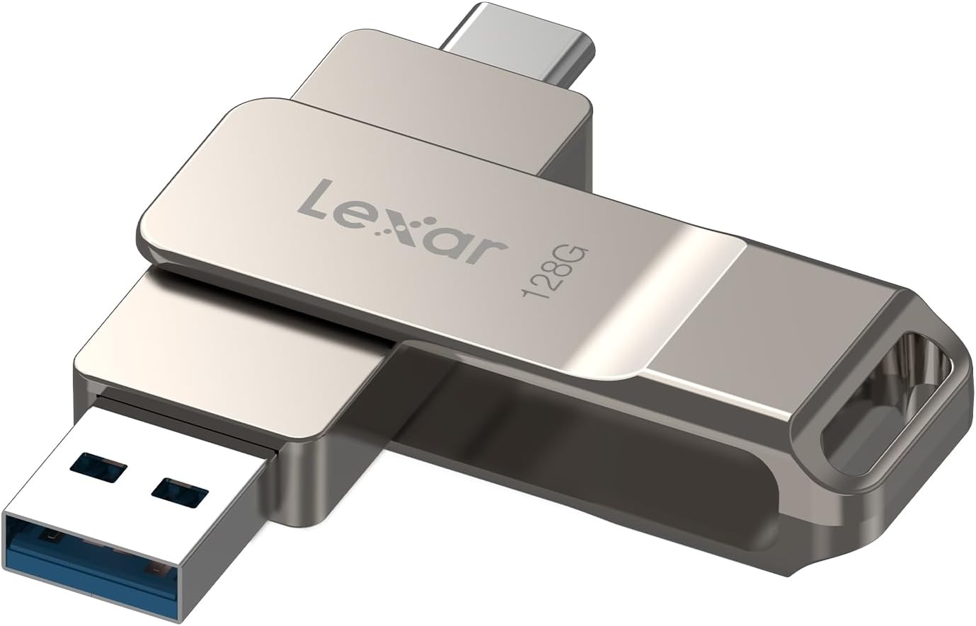 Lexar D40E 128GB Dual USB 3.2 Gen 1 Type-C Jump Drive, USB-C Flash Metal Housing Swivel Design Thumb Drive(Champagne Silver)