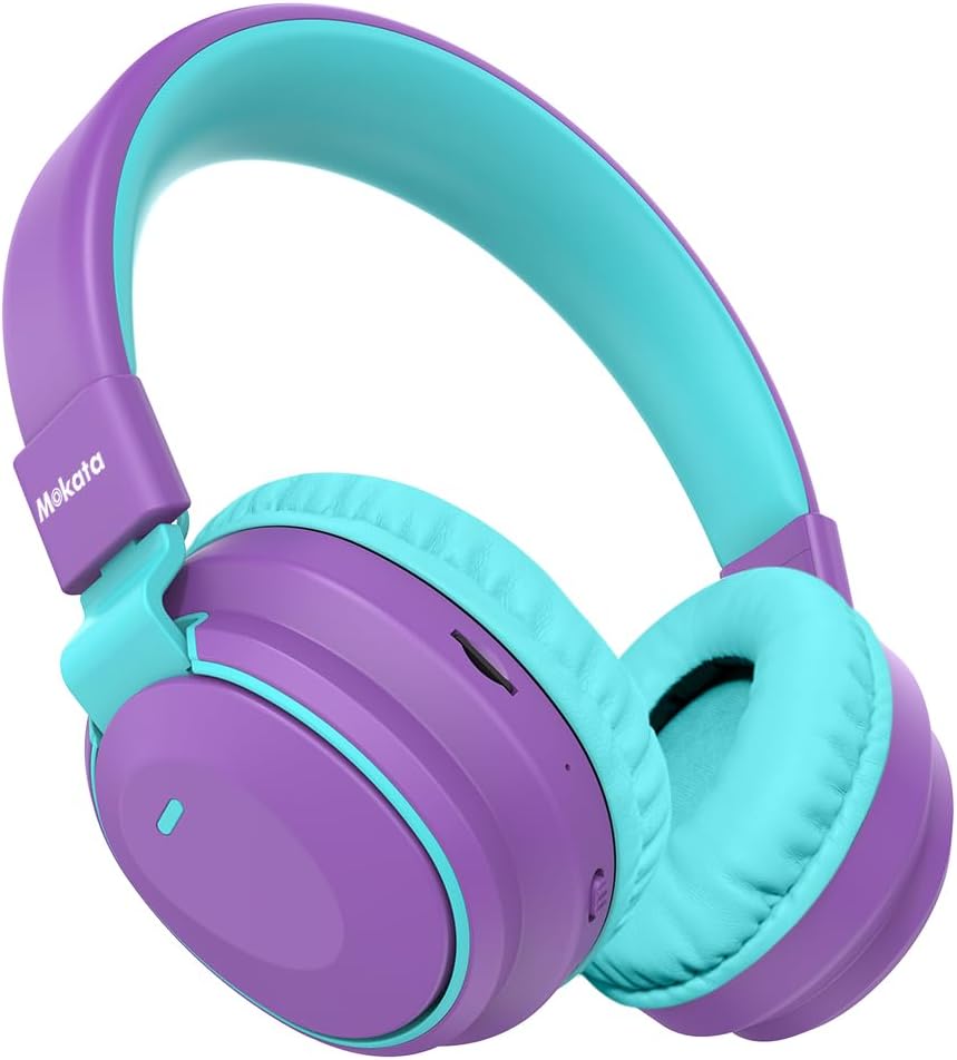 Mokata Kids Headphones Bluetooth 5.3 Wireless Lightweight Fast Charging 68 Hours Play Time Volume Limited 85/94dB Over Ear Foldable with Built-in Mic for Toddler Boy Girl Tablet Pad Purple