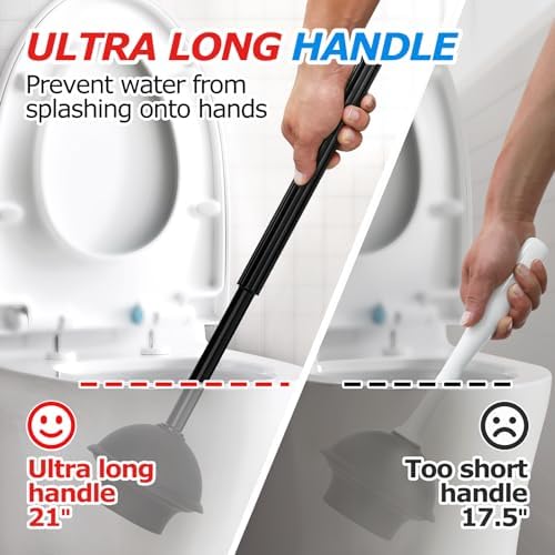 FORASTO 2Pack 2 in 1 Toilet Brush and Plunger Set, Extended Handle Plunger,Toilet Bowl Brush Plunger Set,Bathroom Cleaning Tools,Toilet Brush Plunger Combo,Cleaning Brush,Cleaning Supplies