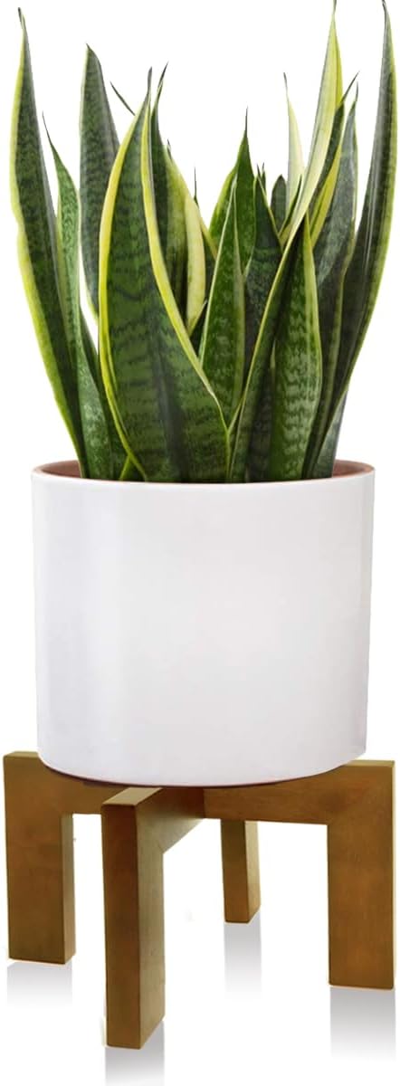 Wood Plant Stand, Mid Century Modern Planter Stand Rattan Flower Pot Stand, Low Short Plant Stands Indoor - Boho Rustic Wooden Stool for Plant Pot Holder, Fit 5-15 Inch Pot