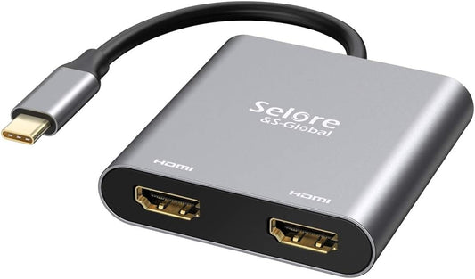 Selore&S-Global USB C to Dual HDMI Adapter 4K @60hz, Type C to HDMI Converter for MacBook Pro Air 2020/2019/2018,LenovoYoga 920/Thinkpad T480,Dell XPS 13/15/17,etc