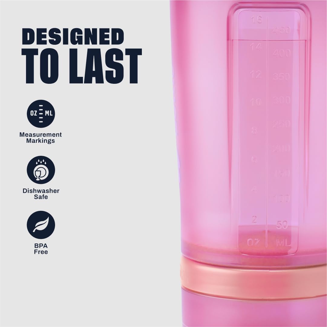 BlenderBottle Shaker Bottle with Pill Organizer and Storage for Protein Powder, Classic V2 ProStak System, 22-Ounce, Pink