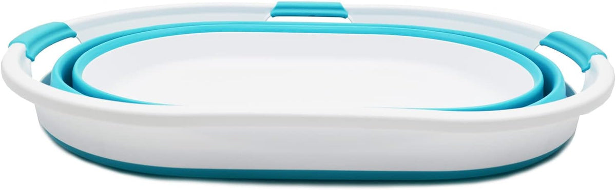SAMMART 44L Collapsible Plastic Laundry Basket - Foldable Pop Up Storage Container/Organizer - Portable Washing Tub - Water Capacity: 35L (1, White/Bright Blue), Size : 25.4 x 17.8 x 10.6 inches
