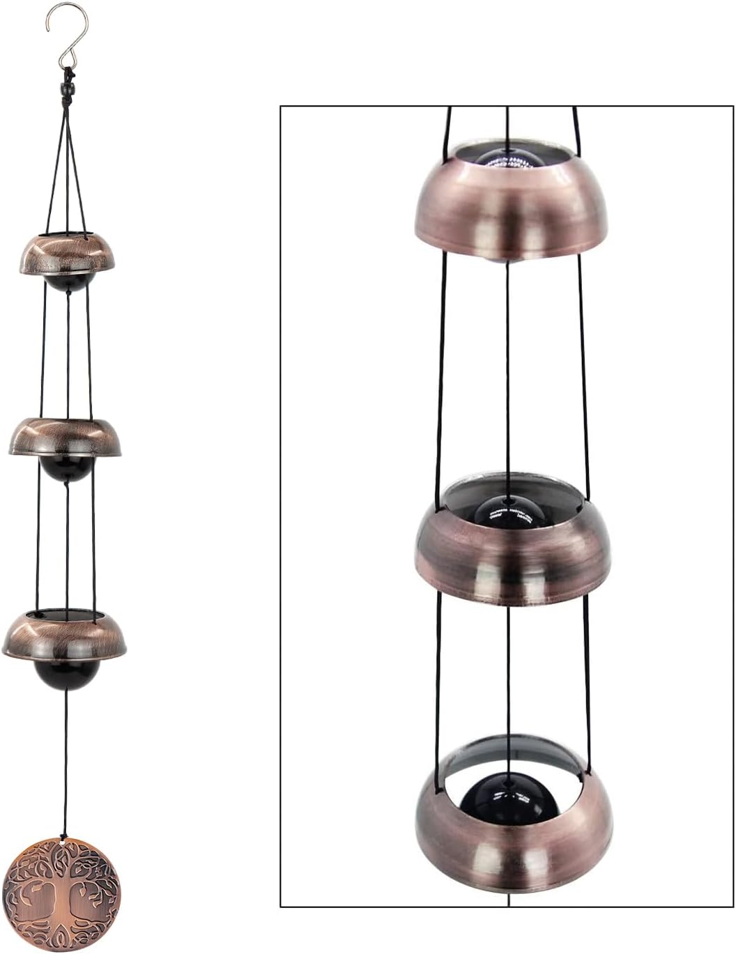 Tree of Life Bell Wind Chimes for Outside, Red Copper Temple