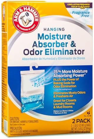 Arm & Hammer Moisture Absorber & Odor Eliminator – Fragrance Free Hanging Moisture Absorber Bag for Fresher Air, Humidity Absorber Bags for Closets & Laundry Room, 2 Pack – Packed by ILIOS
