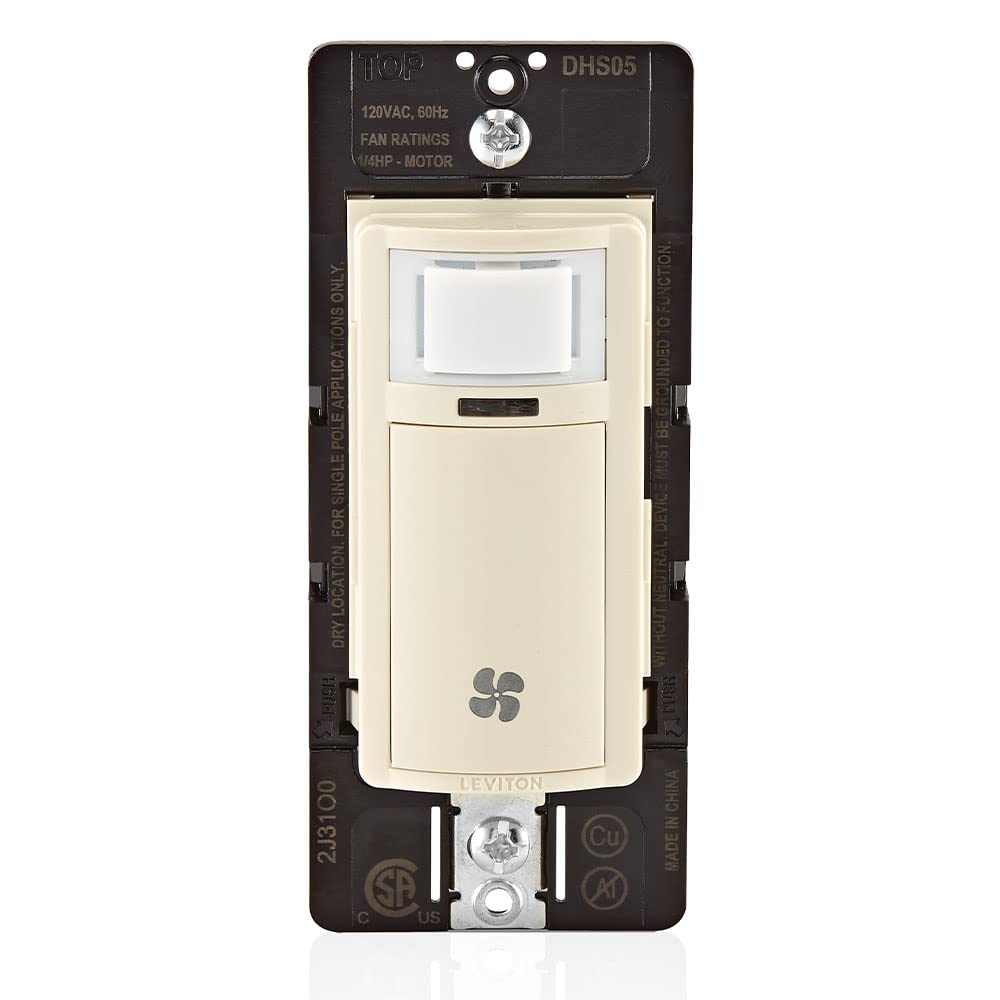 Leviton Humidity Sensor Switch for Bathroom Exhaust Fan, Automate Ventilation, Air Circulation, Moisture Control, ¼ HP, Single Pole, DHS05-1LT, Light Almond