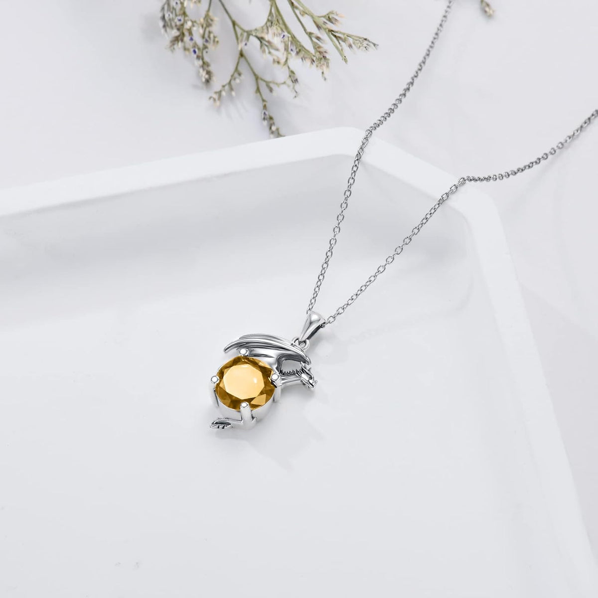 Dragon Necklace for Women/Men Sterling Silver Necklace with Birthstone Gift for Women/Men