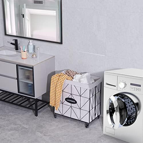 Collapsible Laundry Hamper with Wheels,Capacity and Removable Liner, Sturdy Metal Frame for Clothes Storage and Transport (110L-LX-Black)