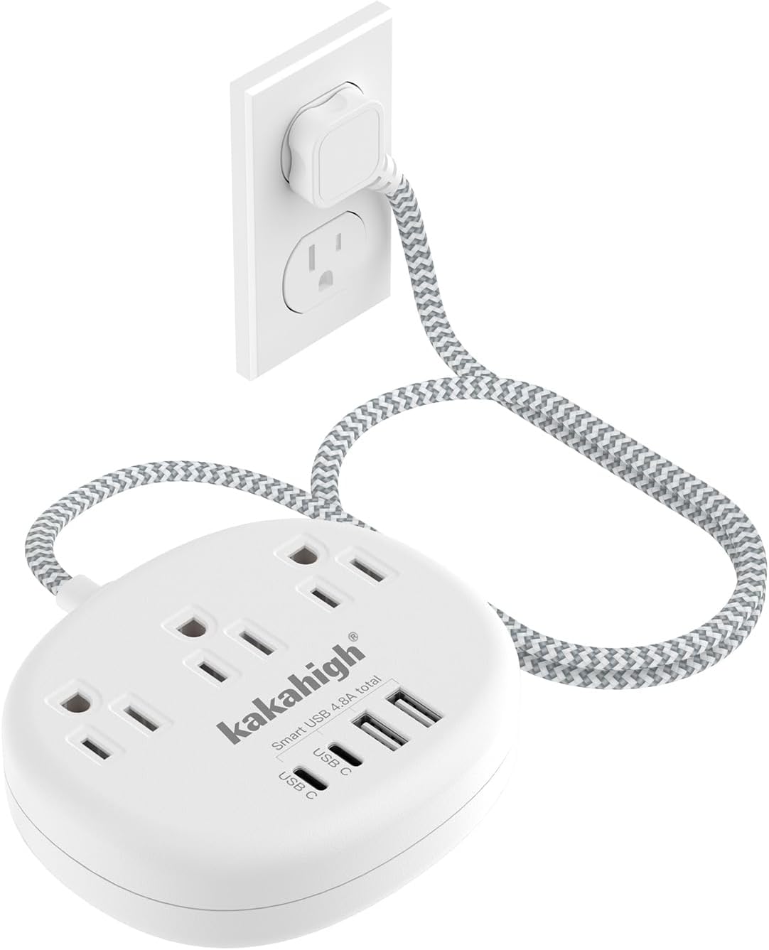 Small Extension Cord with USB C - 5 FT Short Extension Cord, 1625W 3 Prong Power Strip with 3 AC Outlet 4 USB (24W/4.8A), Bedside Charging Station for Home Office Dorm Room Essentials
