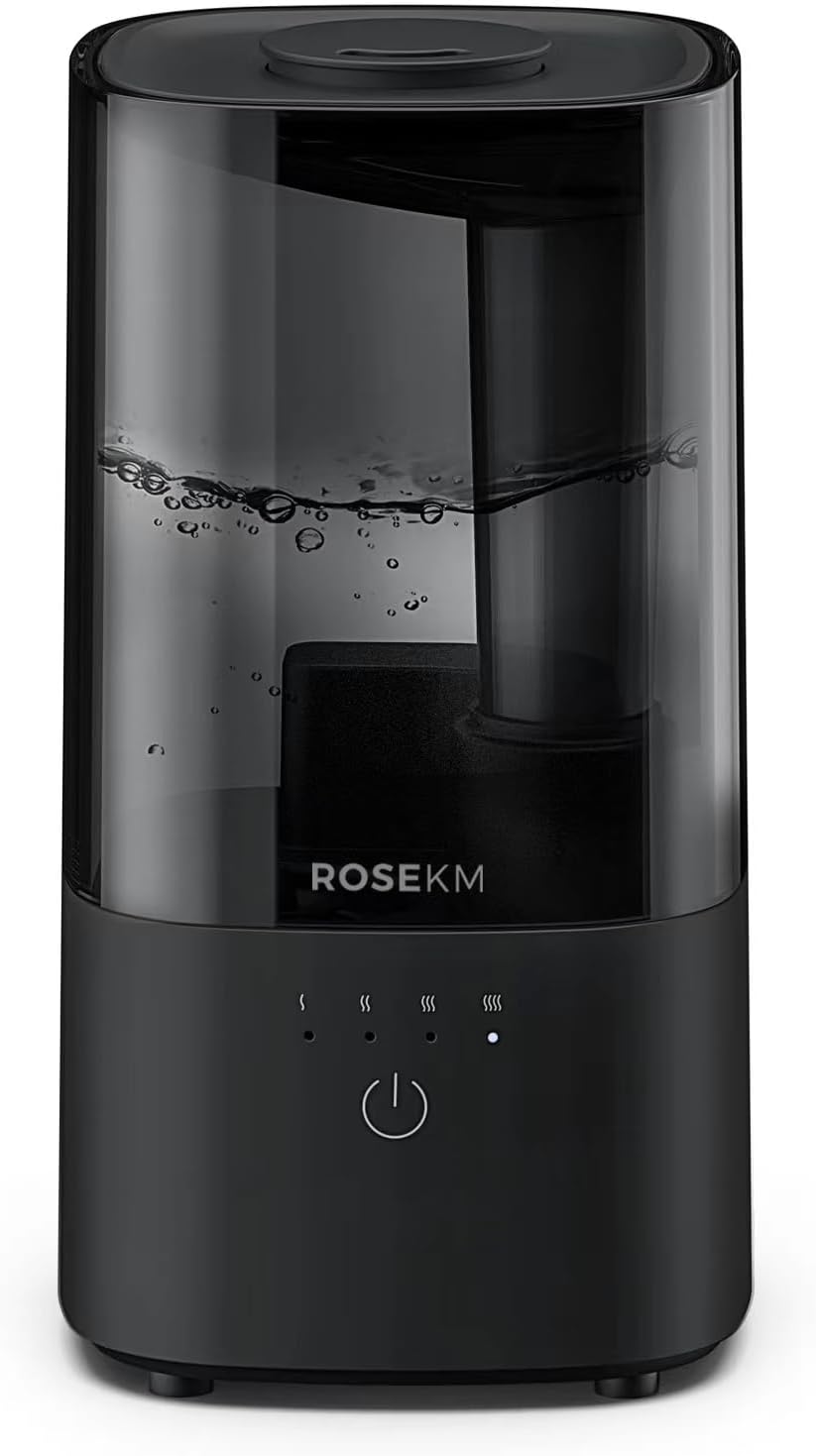 ROSEKM Humidifiers for Bedroom, 2.0L Cool Mist Humidifier for Home Plant and Baby Nursery, Quiet Ultrasonic Humidifier with 360° Nozzle, Auto Shut-Off, Filterless, Black