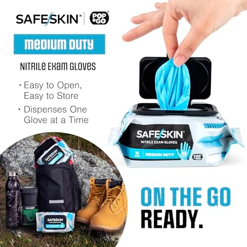 SAFESKIN Disposable Nitrile Gloves in POP-N-GO Pack (50 or 200 Count) Medium Duty, Powder-Free -Cleaning, Gardening, Crafts