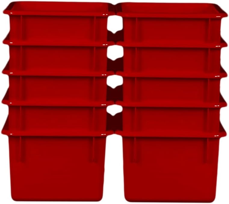 Wood Designs Cubby Storage Bin, Heavy Duty Plastic Containers for Kids Orange Cubby Tray Set of 25